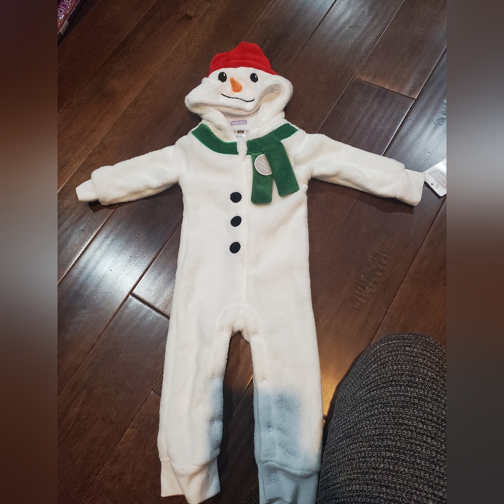 Christmas Snowman Hudson Baby Hooded Plush Jumpsuit 9-12 months